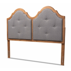 Baxton Studio Falk Vintage Classic Traditional Dark Grey Fabric Upholstered and Walnut Brown Finished Wood Queen Size Arched Headboard